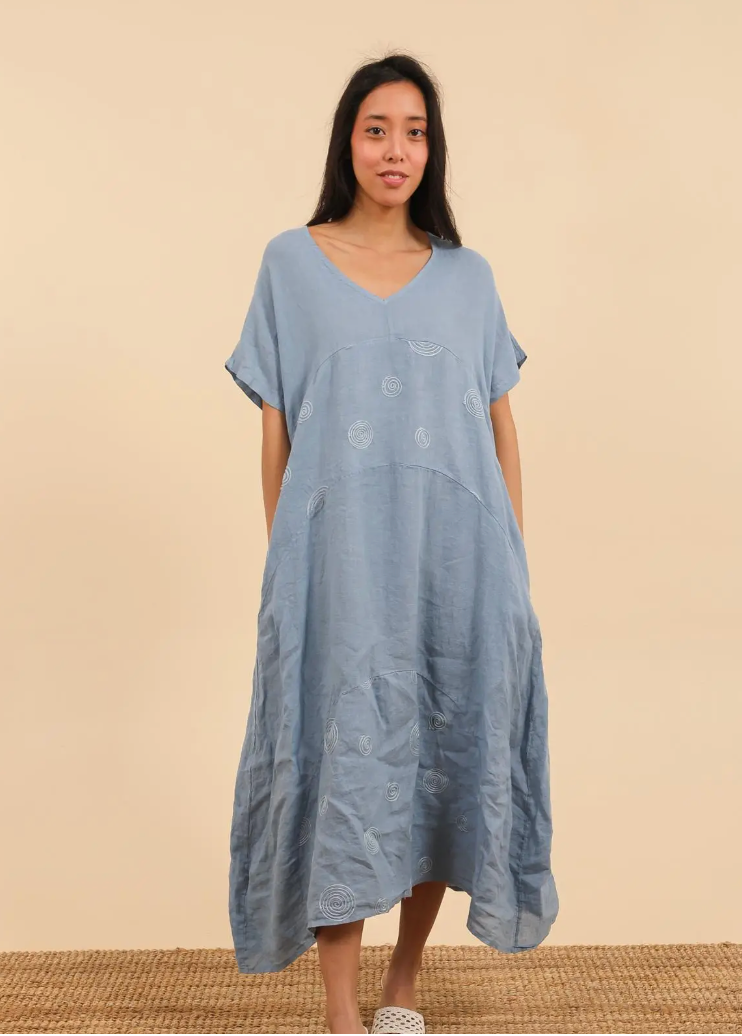 LINEN - Hi-Lo Swirl Dress - 25989 - Denim