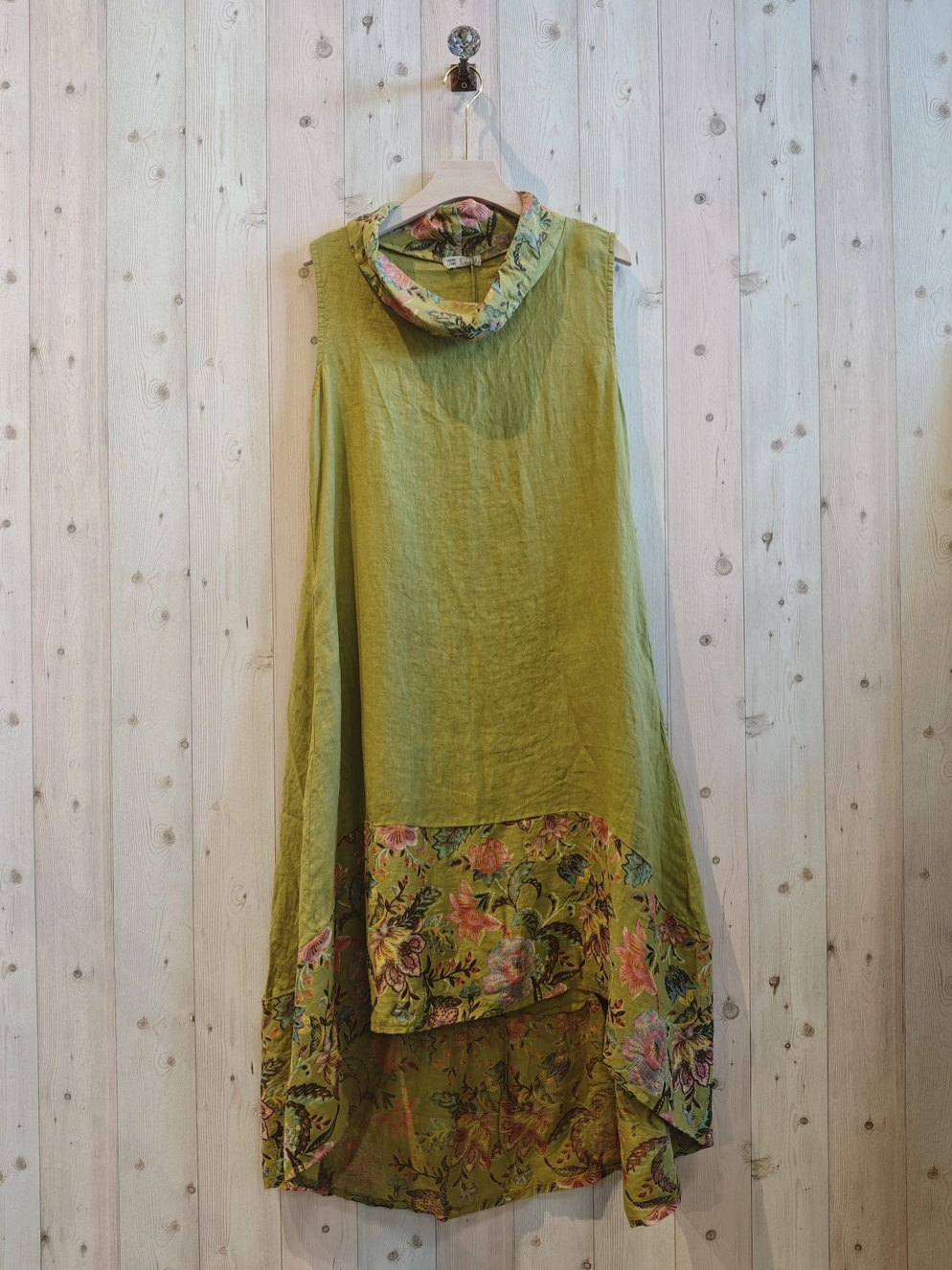 LINEN - Hi/Lo Sleeveless Floral Dress - 26179 - Pistachio