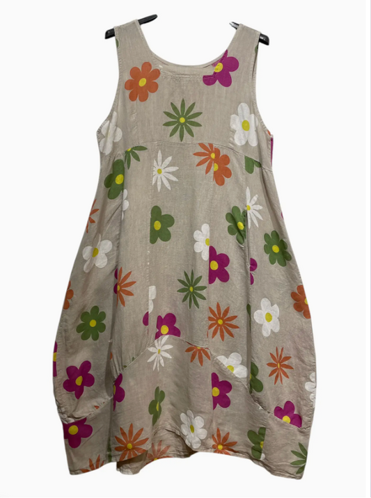 LINEN - Happy Floral Dress - 8119322 - Khaki