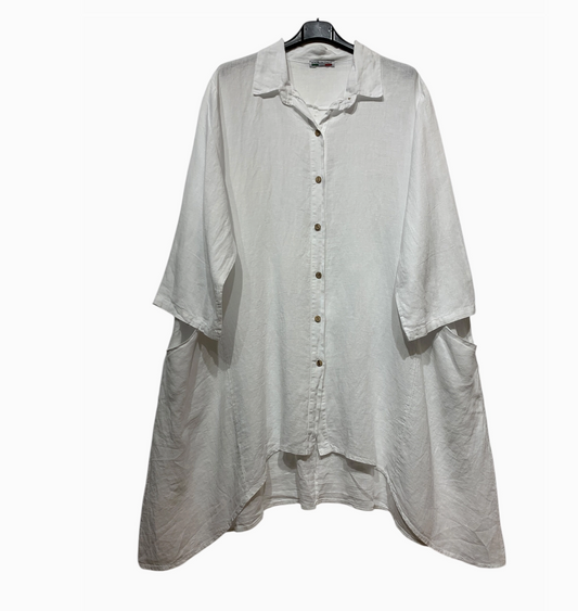 LINEN - Hi-Lo Big Pocket Top - 0235 - White