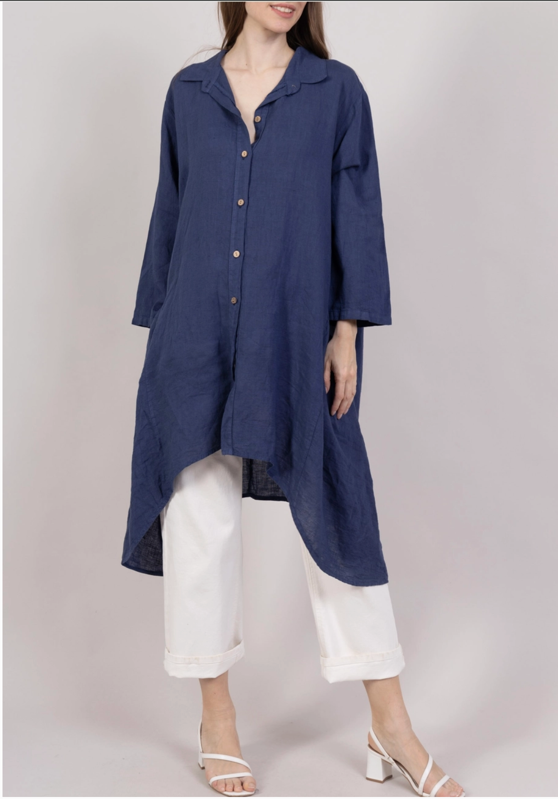 LINEN - Hi-Lo Big Pocket Top - 0235 - Blue