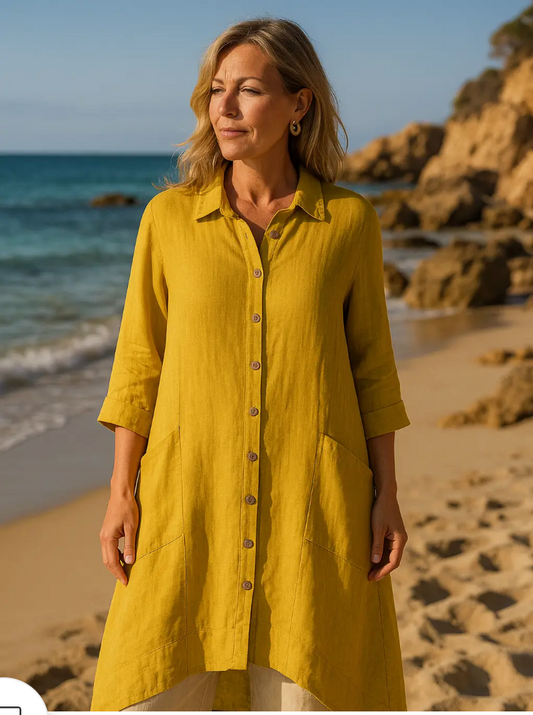 LINEN - Hi-Lo Big Pocket Top - 0235 - Mustard
