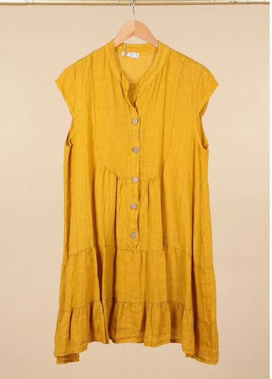 LINEN - Baby Doll Dress - 62246 - Mustard