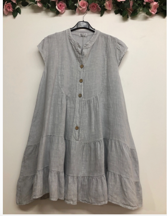 Linen Baby Doll Dress - 62246 - Light Grey