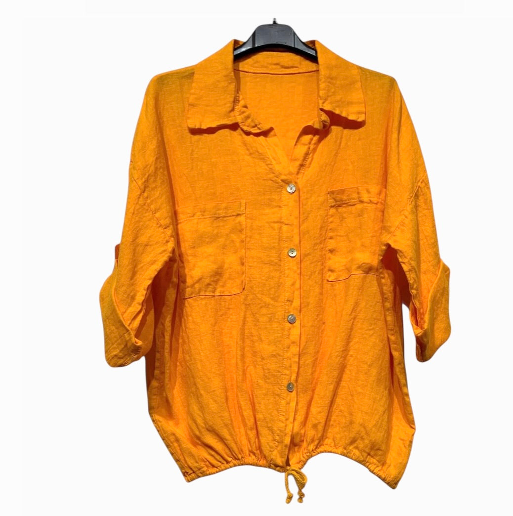 LINEN - Blouse w/ Front Pockets - 9135 - Apricot