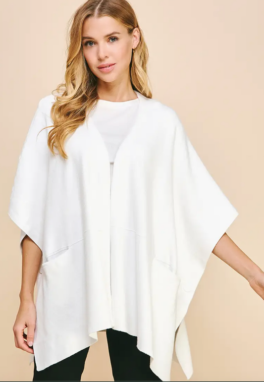 SWEATER - Poncho-4725-Off White-S/M