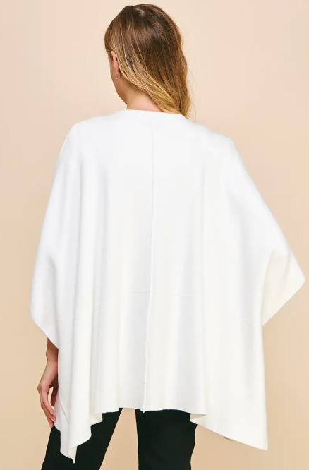 SWEATER - Poncho-4725-Off White-S/M