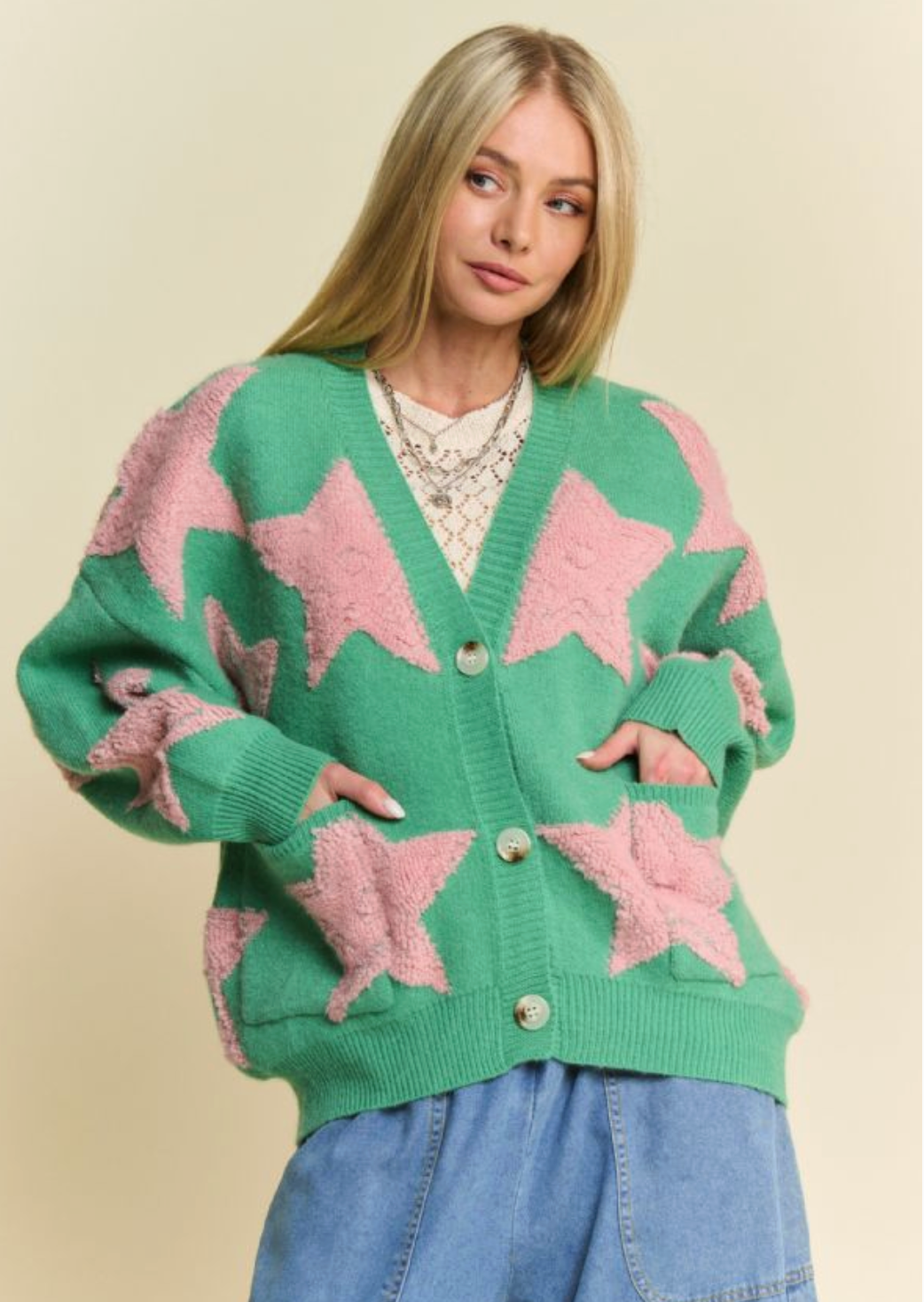 SWEATER- Pink Star-40094- S