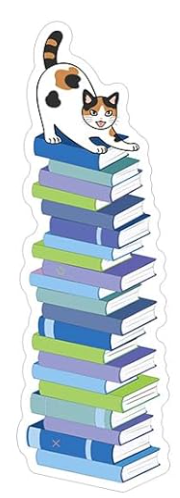BOOKMARK - blue stack w/ cat