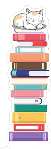 BOOKMARK - pastel stack w/ cat