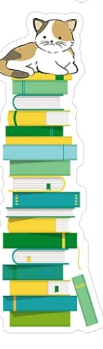BOOKMARK - green stack w/ cat