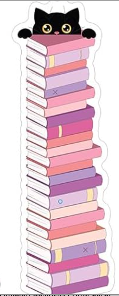 BOOKMARK - pink stack w/ cat