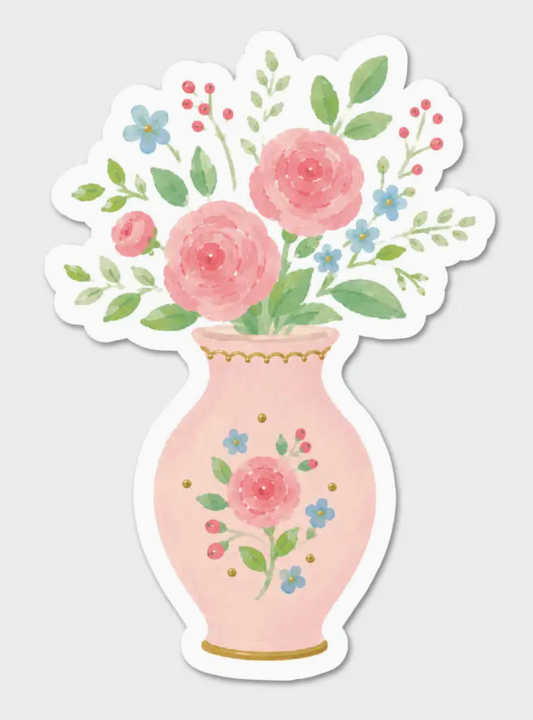 FN - Flowers in A Vase - Pink Vintage Sticker