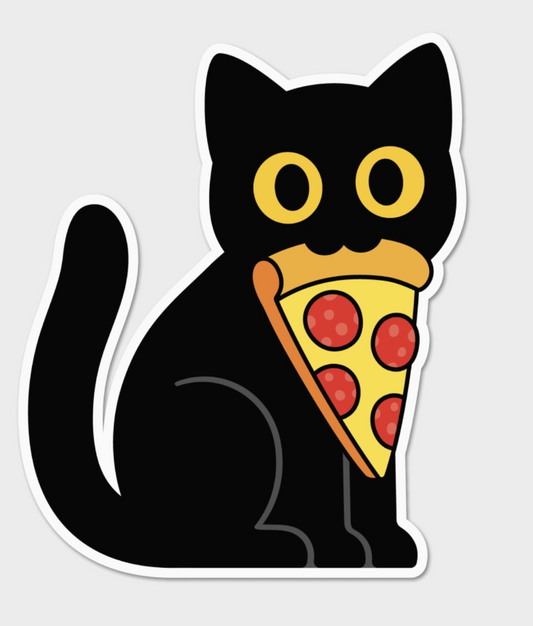 FN - Black Cat with A Slice of Pepperoni Pizza Sticker