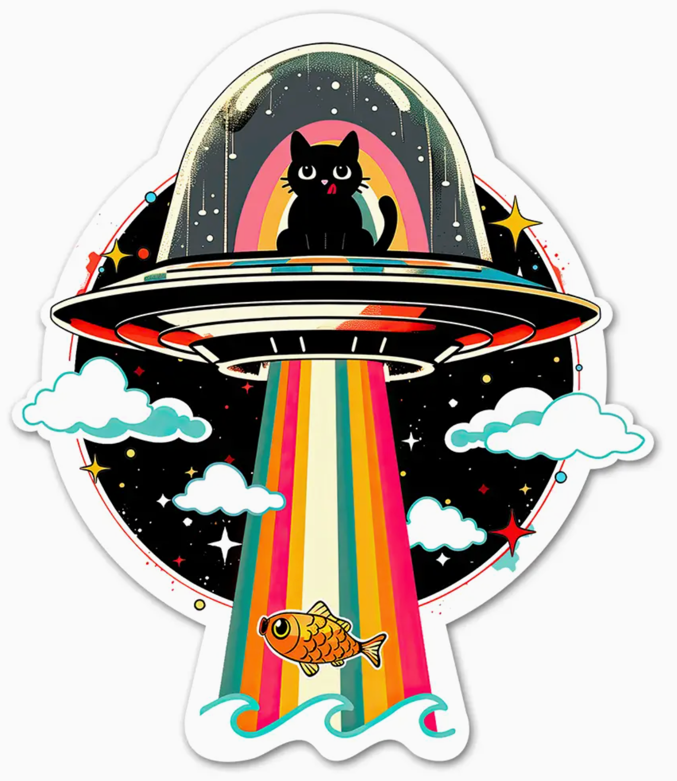 LP - Retro Ufo Space Cat Sticker