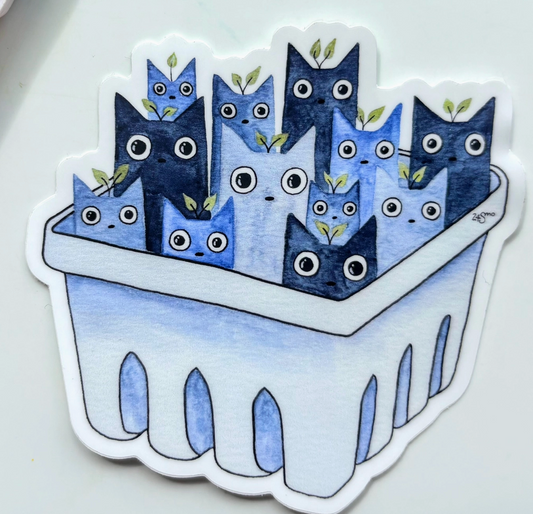 OW - Blueberry Cat Basket Vinyl Sticker
