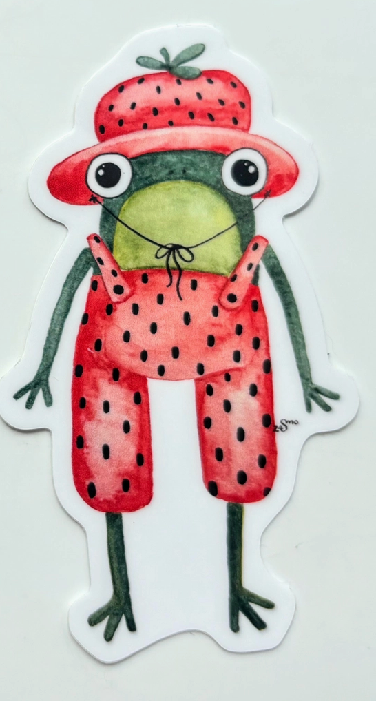 OW - Strawberry Frog in Clothes Vinyl Sticker