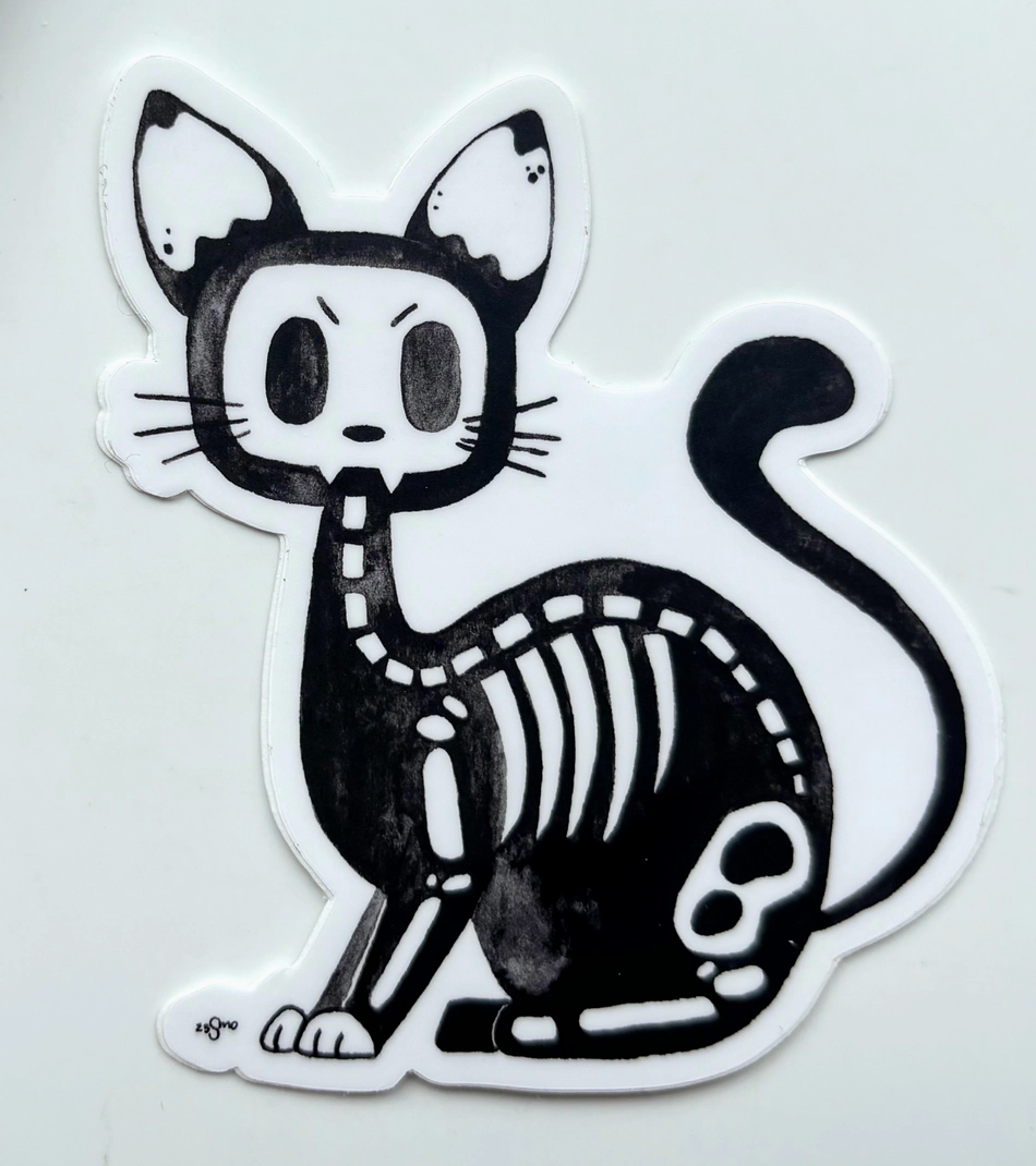 OW - Cat Skeleton Vinyl Sticker
