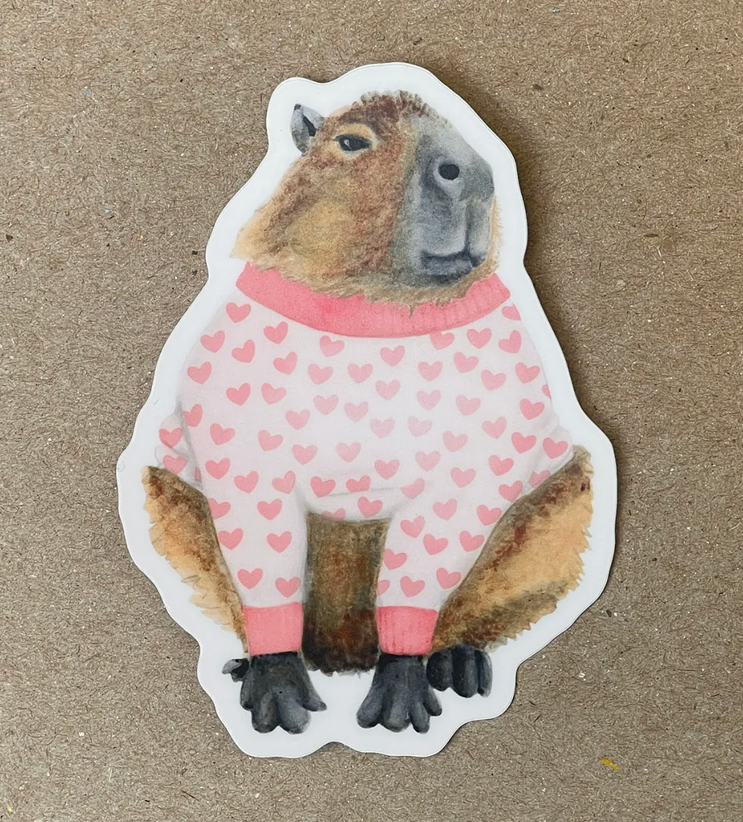 ARMI- Capybara in Heart Sweater - Vinyl Sticker