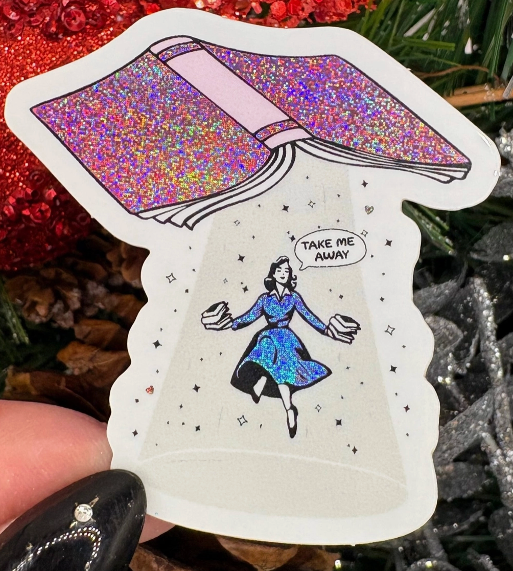AN - Take Me Away Open Book Crushed Glitter Sticker