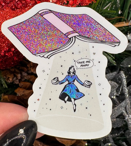 AN - Take Me Away Open Book Crushed Glitter Sticker