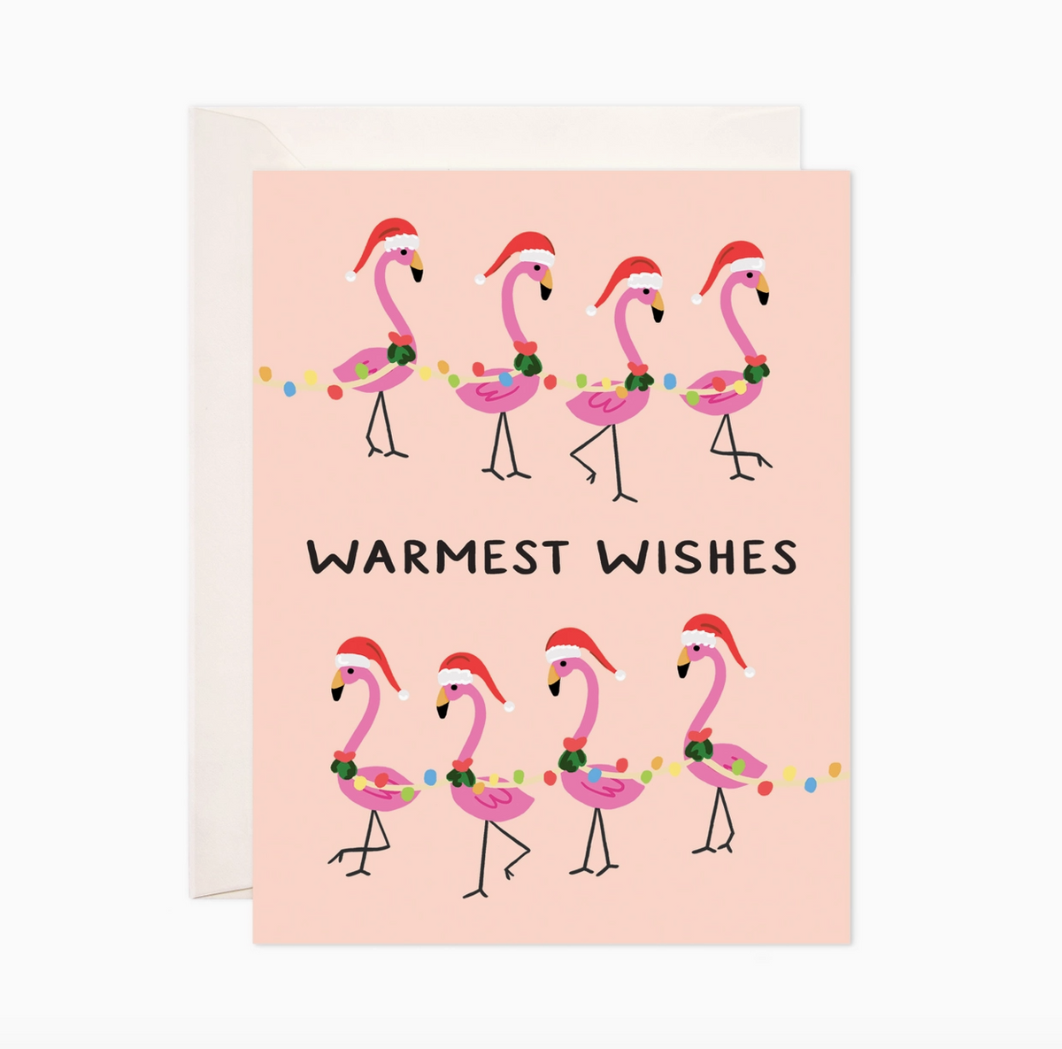 BWS- Flamingo Wishes Greeting Card - Cute Tropical Christmas Card